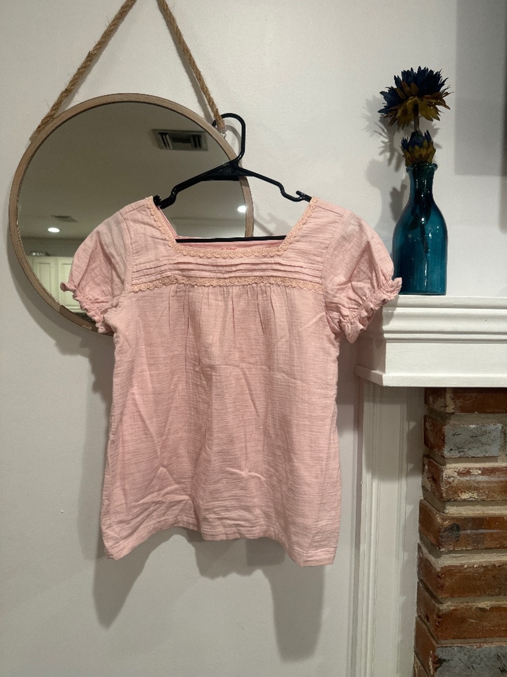 Cat & Jack Girls Pink Lace Peasant Top Short Sleeve 14